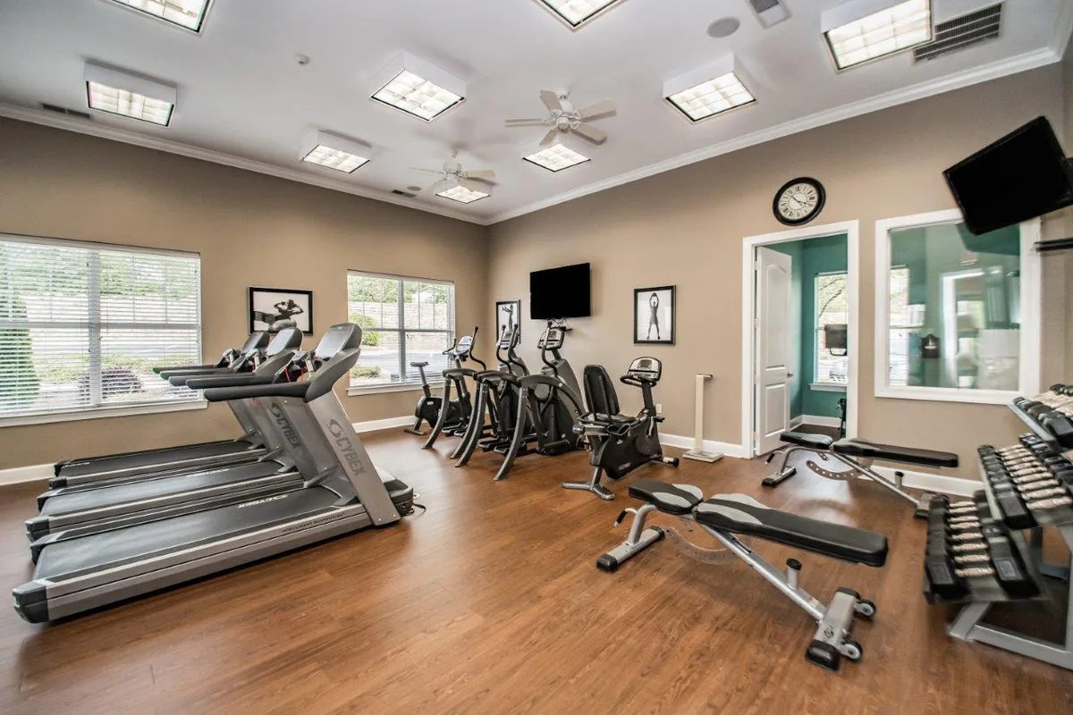 On site fitness center with cardio equipment at the Simpsonville apartment community